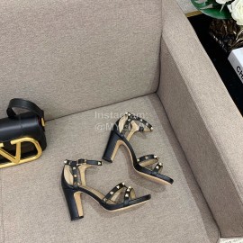 Valentino Summer Rivet Sheepskin High Heel Sandals Black