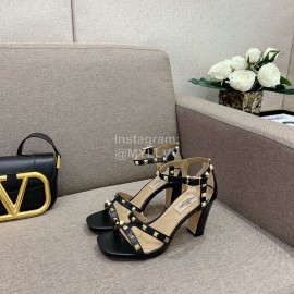 Valentino Summer Rivet Sheepskin High Heel Sandals Black