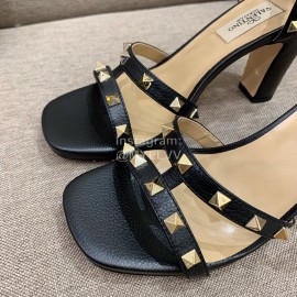 Valentino Summer Rivet Sheepskin High Heel Sandals Black