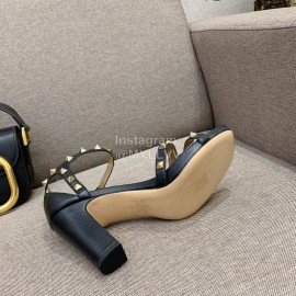 Valentino Summer Rivet Sheepskin High Heel Sandals Black