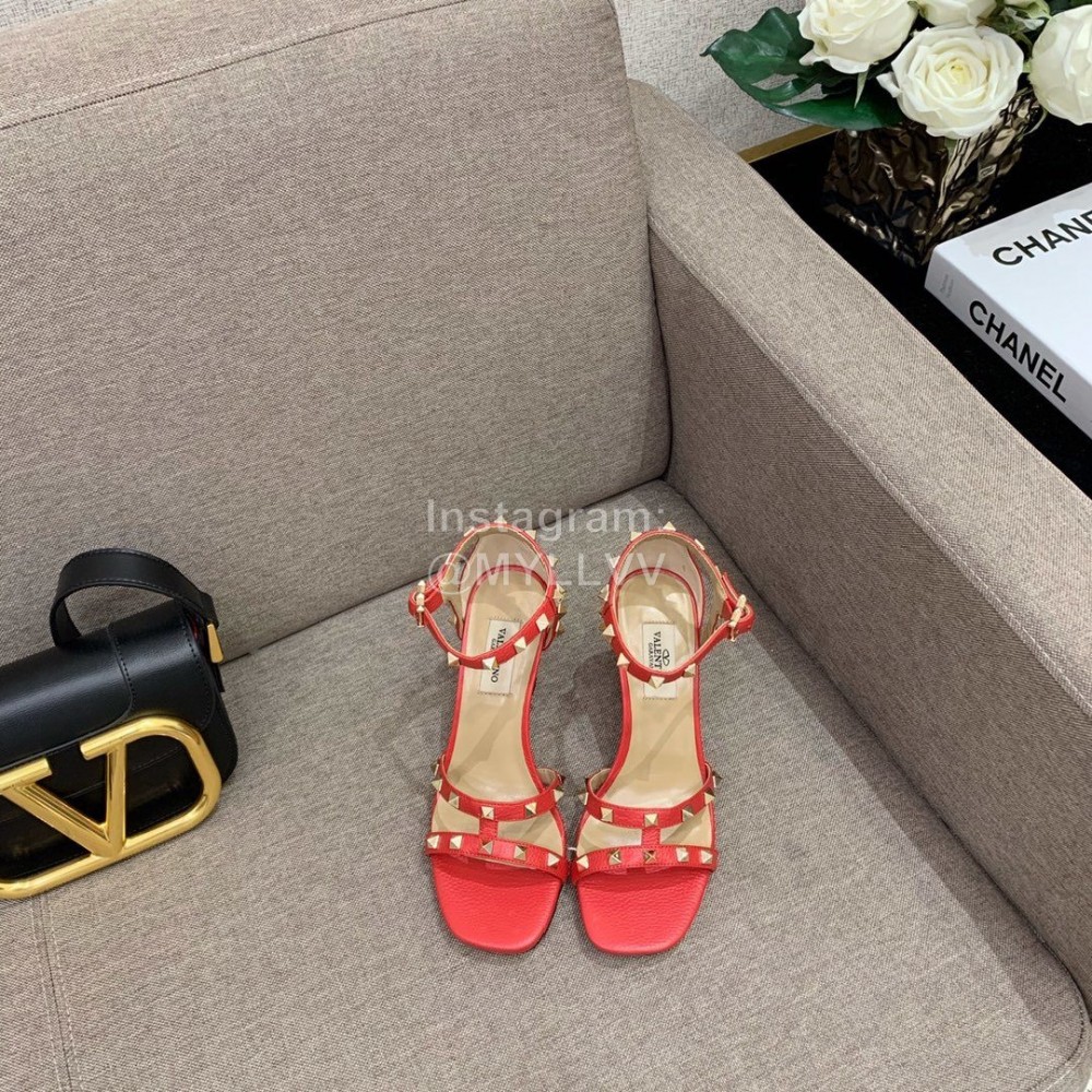 Valentino Summer Rivet Sheepskin High Heel Sandals Orange Red