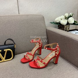 Valentino Summer Rivet Sheepskin High Heel Sandals Orange Red