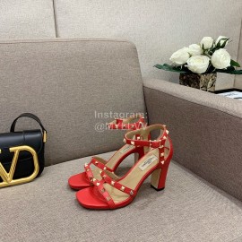 Valentino Summer Rivet Sheepskin High Heel Sandals Orange Red