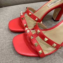 Valentino Summer Rivet Sheepskin High Heel Sandals Orange Red