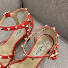 Valentino Summer Rivet Sheepskin High Heel Sandals Orange Red