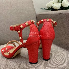 Valentino Summer Rivet Sheepskin High Heel Sandals Orange Red