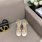 Valentino Summer Rivet Sheepskin High Heel Sandals White
