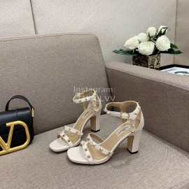 Valentino Summer Rivet Sheepskin High Heel Sandals White