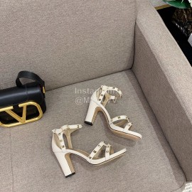 Valentino Summer Rivet Sheepskin High Heel Sandals White