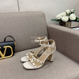 Valentino Summer Rivet Sheepskin High Heel Sandals White