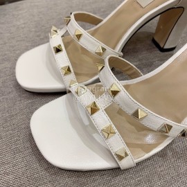 Valentino Summer Rivet Sheepskin High Heel Sandals White