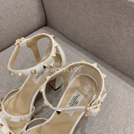 Valentino Summer Rivet Sheepskin High Heel Sandals White