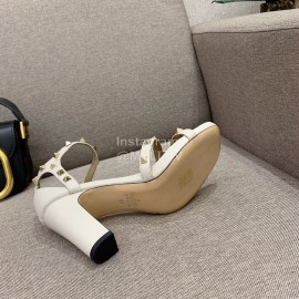 Valentino Summer Rivet Sheepskin High Heel Sandals White