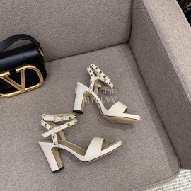Valentino Summer Rivet Sheepskin White High Heel Sandals