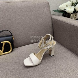 Valentino Summer Rivet Sheepskin White High Heel Sandals