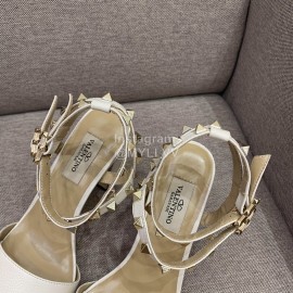 Valentino Summer Rivet Sheepskin White High Heel Sandals