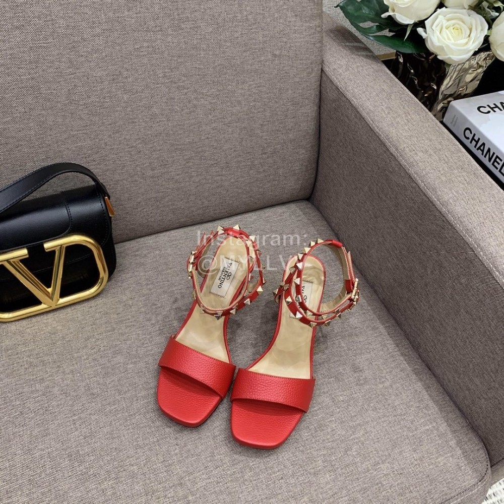 Valentino Summer Rivet Sheepskin High Heel Sandals Red