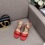 Valentino Summer Rivet Sheepskin High Heel Sandals Red