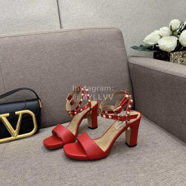 Valentino Summer Rivet Sheepskin High Heel Sandals Red