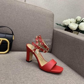 Valentino Summer Rivet Sheepskin High Heel Sandals Red