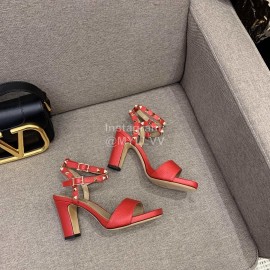 Valentino Summer Rivet Sheepskin High Heel Sandals Red