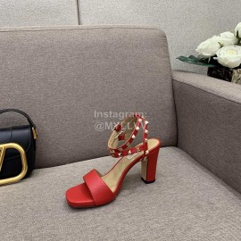 Valentino Summer Rivet Sheepskin High Heel Sandals Red