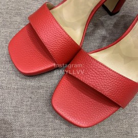 Valentino Summer Rivet Sheepskin High Heel Sandals Red