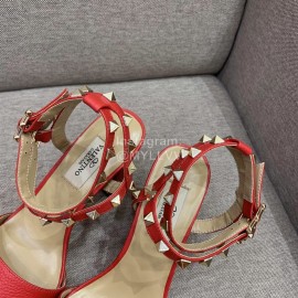 Valentino Summer Rivet Sheepskin High Heel Sandals Red