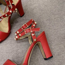 Valentino Summer Rivet Sheepskin High Heel Sandals Red