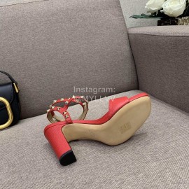 Valentino Summer Rivet Sheepskin High Heel Sandals Red