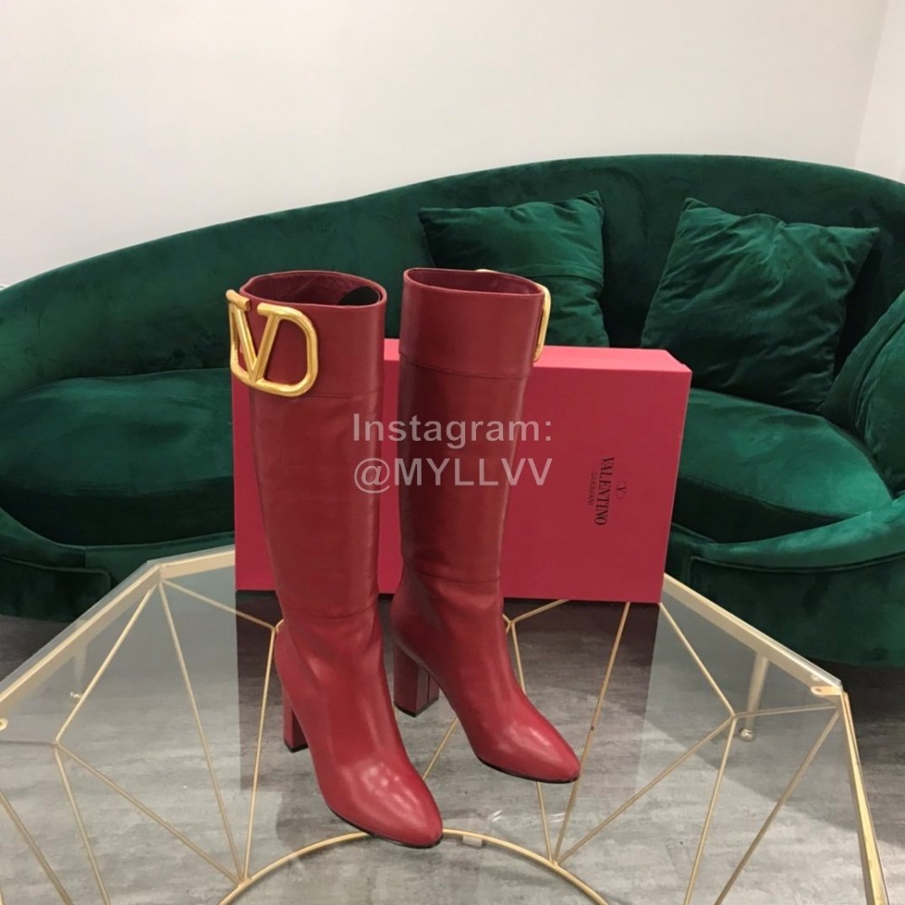 Valentino Fashion Calf High Heeled Long Boots For Women Red