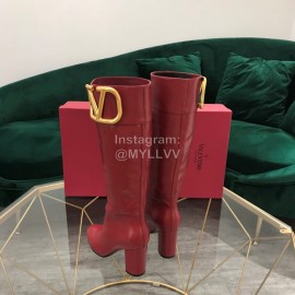 Valentino Fashion Calf High Heeled Long Boots For Women Red