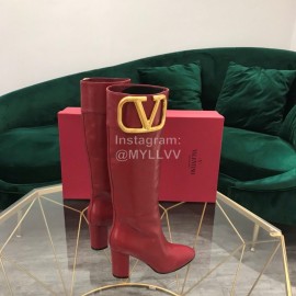 Valentino Fashion Calf High Heeled Long Boots For Women Red