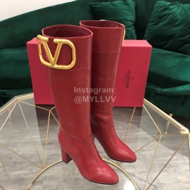 Valentino Fashion Calf High Heeled Long Boots For Women Red
