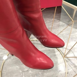 Valentino Fashion Calf High Heeled Long Boots For Women Red