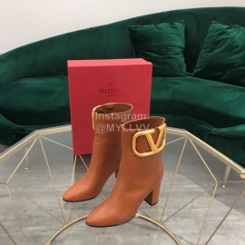 Valentino Fashion Calf High Heeled Short Boots For Women Brown