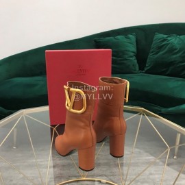 Valentino Fashion Calf High Heeled Short Boots For Women Brown