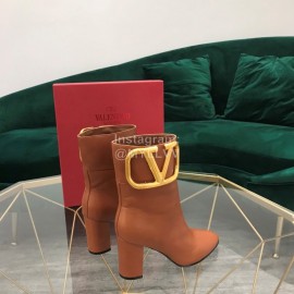 Valentino Fashion Calf High Heeled Short Boots For Women Brown