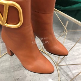 Valentino Fashion Calf High Heeled Short Boots For Women Brown