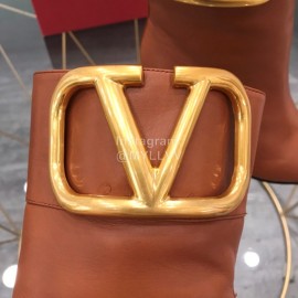 Valentino Fashion Calf High Heeled Short Boots For Women Brown