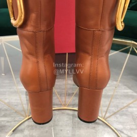 Valentino Fashion Calf High Heeled Short Boots For Women Brown