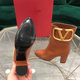 Valentino Fashion Calf High Heeled Short Boots For Women Brown