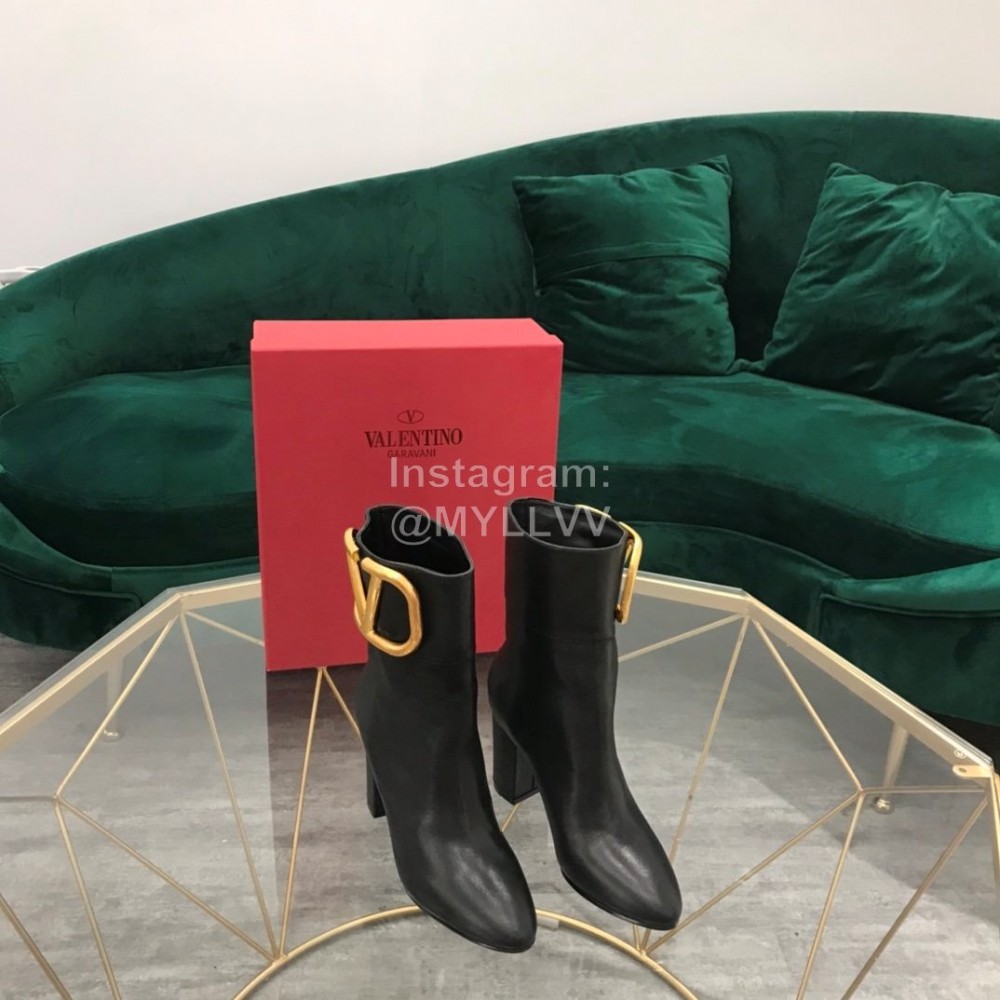 Valentino Fashion Calf High Heeled Short Boots For Women Black