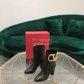 Valentino Fashion Calf High Heeled Short Boots For Women Black
