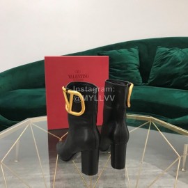 Valentino Fashion Calf High Heeled Short Boots For Women Black