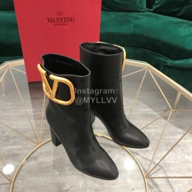 Valentino Fashion Calf High Heeled Short Boots For Women Black