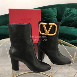 Valentino Fashion Calf High Heeled Short Boots For Women Black
