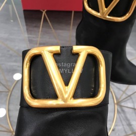Valentino Fashion Calf High Heeled Short Boots For Women Black
