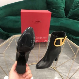 Valentino Fashion Calf High Heeled Short Boots For Women Black