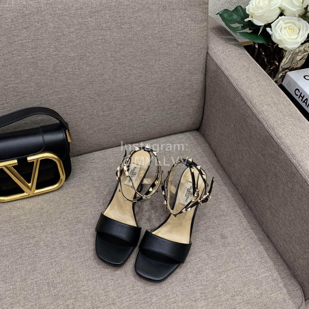 Valentino Summer Rivet Sheepskin High Heel Sandals Black